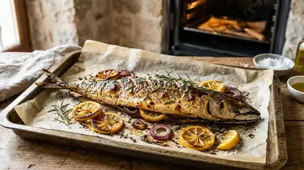 Запеченная скумбрия в духовке с лимоном и розмарином: сочная и без запаха