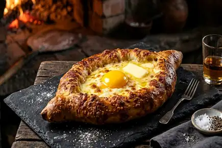 Осетинский пирог Уалибах с рассольным сыром и сливочным маслом